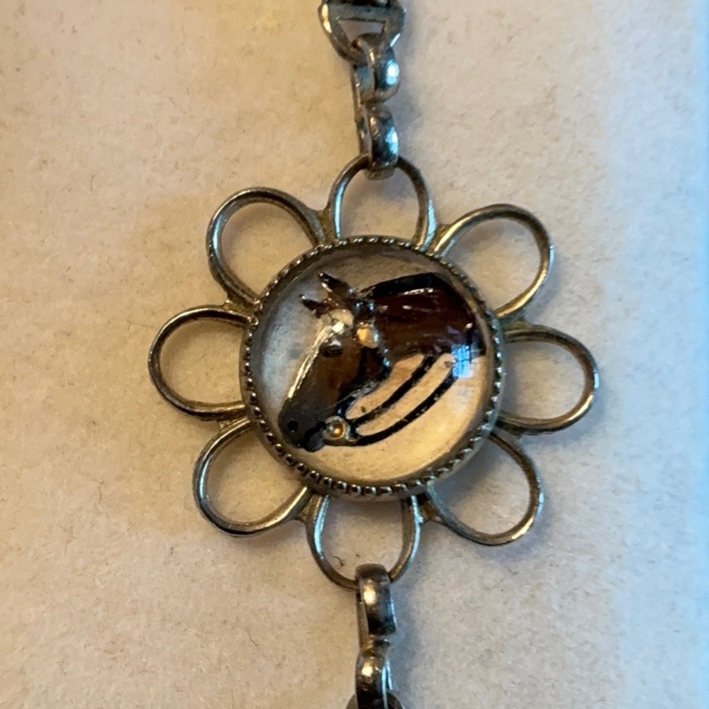 Vintage Reverse Painted Intaglio Horse Equestrian Bracelet
